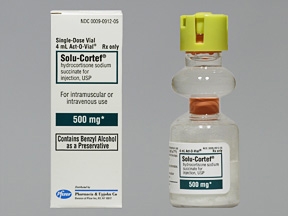 Solu-Cortef® Act-O-Vial® Hydrocortisone Sodium Succinate, Preservative Free 500 mg / 4 mL Intramuscular or Intravenous Injection Single Dose Vial 4 mL by Pfizer USPG Hospira Worldwide, Inc.  ID 00009-0016-12